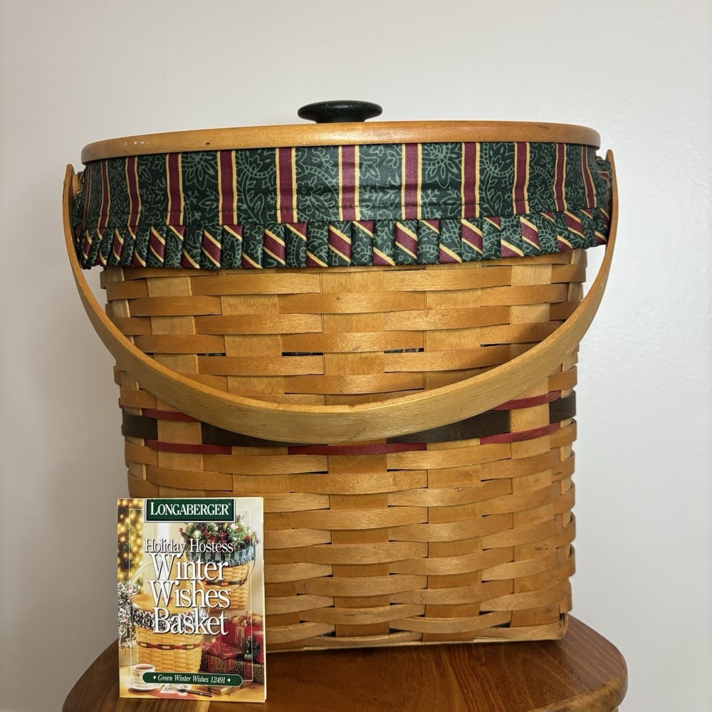Longaberger Holiday Hostess Winter Wishes Basket Holly Liner Protector Lid 1998